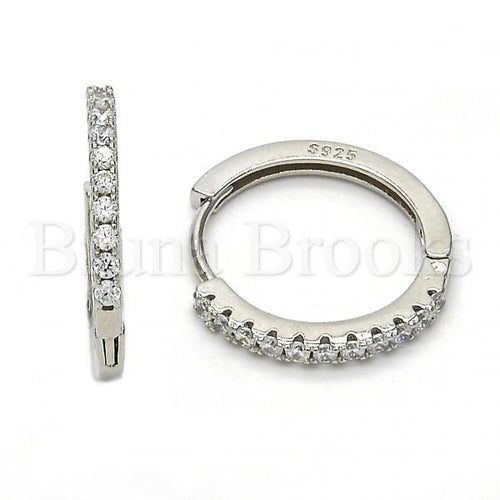 Bruna Brooks Sterling Silver 02.175.0080.20 Huggie Hoop, with White Crystal, Polished Finish, Rhodium Tone