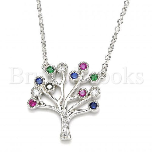 Bruna Brooks Sterling Silver 04.336.0134.16 Fancy Necklace, Tree Design, with Multicolor Cubic Zirconia, Polished Finish, Rhodium Tone