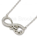 Sterling Silver Fancy Necklace, Infinite and Love Design, with Crystal, Rhodium Tone
