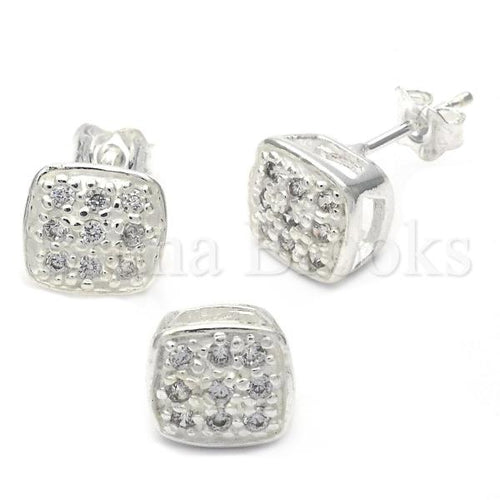 Bruna Brooks Sterling Silver 10.166.0015 Earring and Pendant Adult Set, with White Cubic Zirconia, Silver Tone