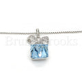 Rhodium Plated Fancy Necklace, Box Design, with Swarovski Crystals and Micro Pave, Rhodium Tone