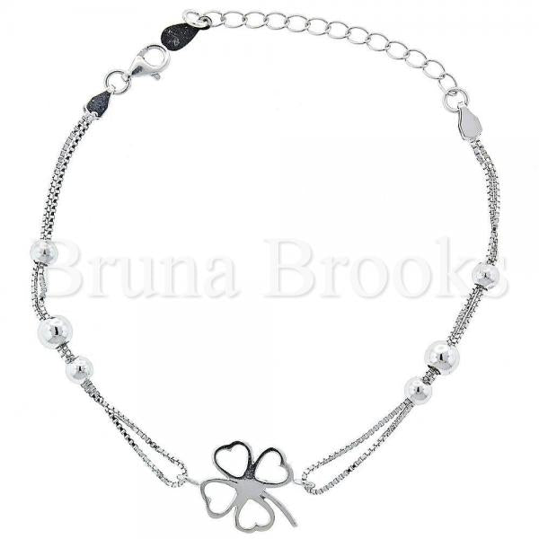 Bruna Brooks Sterling Silver 03.183.0067 Fancy Bracelet, Flower Design, Polished Finish, Rhodium Tone