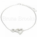 Bruna Brooks Sterling Silver 03.336.0083.08 Fancy Bracelet, Heart and Infinite Design, with White Crystal, Polished Finish, Rhodium Tone