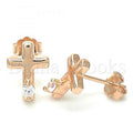 Sterling Silver Stud Earring, Cross Design, with Cubic Zirconia, Rhodium Tone