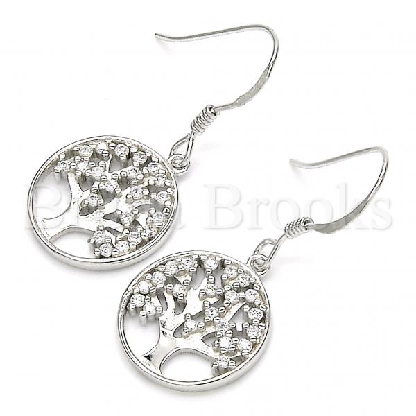 Sterling Silver 02.366.0006 Dangle Earring, Tree Design, with White Cubic Zirconia, Polished Finish, Rhodium Tone