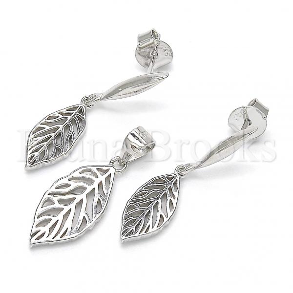 Sterling Silver 10.337.0003 Earring and Pendant Adult Set, Leaf Design, Polished Finish, Rhodium Tone