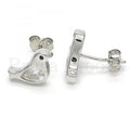 Sterling Silver Stud Earring, Bird Design, with Cubic Zirconia, Rhodium Tone