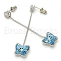 Rhodium Plated Long Earring, Butterfly Design, with Swarovski Crystals and Cubic Zirconia, Rhodium Tone