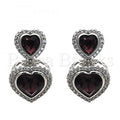 Rhodium Plated Dangle Earring, Heart Design, with Swarovski Crystals and Cubic Zirconia, Rhodium Tone