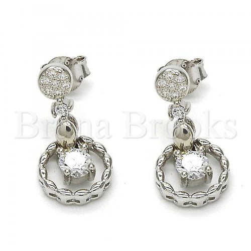 Bruna Brooks Sterling Silver 02.175.0133 Dangle Earring, with White Cubic Zirconia, Polished Finish, Rhodium Tone