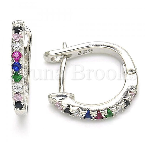 Bruna Brooks Sterling Silver 02.332.0048.15 Huggie Hoop, with Multicolor Crystal, Polished Finish, Rhodium Tone