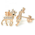 Sterling Silver Stud Earring, Deer Design, with Micro Pave, Rhodium Tone