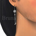 Sterling Silver 02.183.0025 Long Earring, Flower Design, with White Cubic Zirconia, Polished Finish, Rhodium Tone