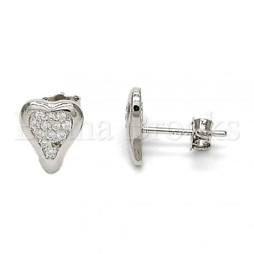 Bruna Brooks Sterling Silver 02.290.0018 Stud Earring, Heart Design, with White Micro Pave, Polished Finish, Rhodium Tone