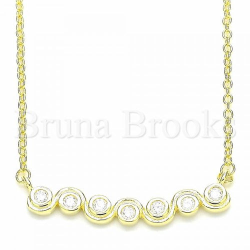 Bruna Brooks Sterling Silver 04.336.0140.2.16 Fancy Necklace, with White Cubic Zirconia, Polished Finish, Golden Tone
