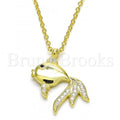 Sterling Silver Fancy Necklace, Fish Design, with Micro Pave, Rhodium Tone