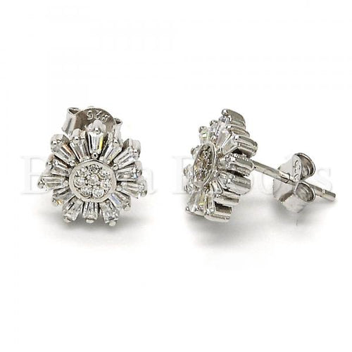 Bruna Brooks Sterling Silver 02.175.0107 Stud Earring, with White Cubic Zirconia, Polished Finish, Rhodium Tone