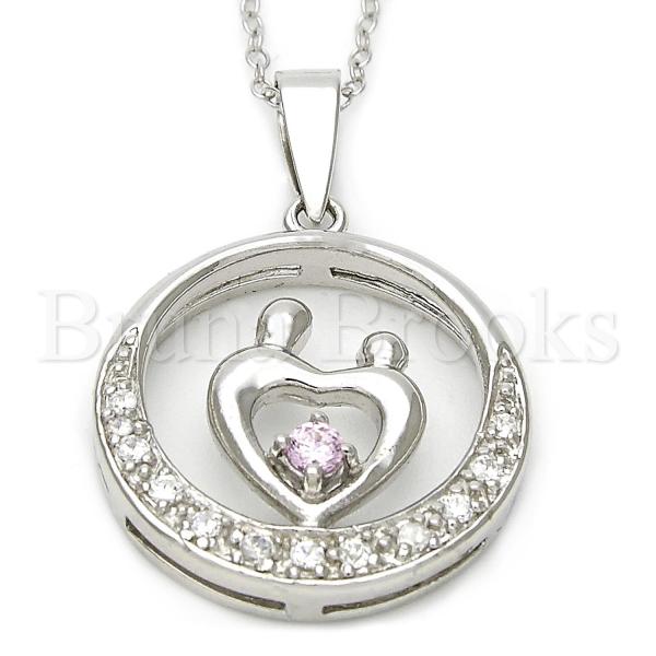 Bruna Brooks Sterling Silver 10.174.0164.18 Fancy Necklace, Heart Design, with Light Rhodolite and White Cubic Zirconia, Polished Finish, Silver Tone
