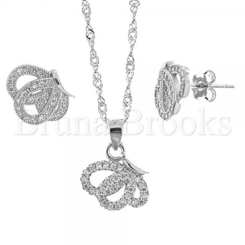Bruna Brooks Sterling Silver 10.174.0055 Earring and Pendant Adult Set, Butterfly Design, with White Micro Pave, Rhodium Tone