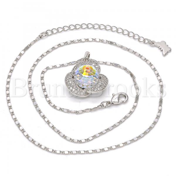 Rhodium Plated 04.239.0022.16 Fancy Necklace, Love Knot and Pave Mariner Design, with Aurore Boreale Swarovski Crystals and White Micro Pave, Polished Finish, Rhodium Tone