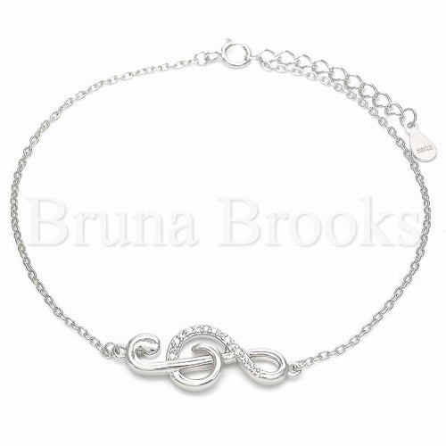 Bruna Brooks Sterling Silver 03.336.0070.08 Fancy Bracelet, Music Note Design, with White Micro Pave, Polished Finish, Rhodium Tone