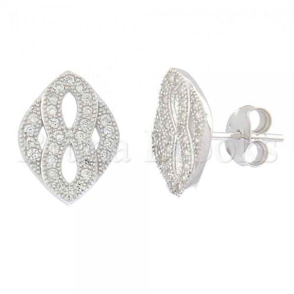Bruna Brooks Sterling Silver 02.174.0016 Stud Earring, with White Micro Pave, Rhodium Tone