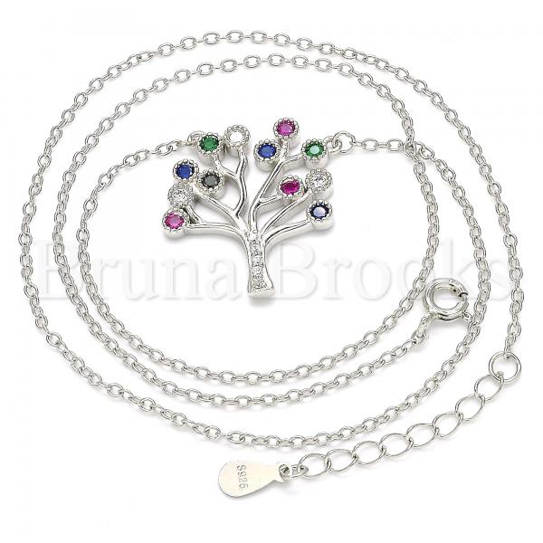 Sterling Silver 04.336.0134.16 Fancy Necklace, Tree Design, with Multicolor Cubic Zirconia, Polished Finish, Rhodium Tone