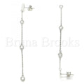 Sterling Silver Long Earring, with Cubic Zirconia, Rhodium Tone