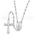Bruna Brooks Sterling Silver 09.285.0003.28 Thin Rosary, Virgen Maria and Cross Design, Polished Finish, Rhodium Tone