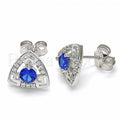 Bruna Brooks Sterling Silver 02.367.0008.1 Stud Earring, with Sapphire Blue Cubic Zirconia and White Crystal, Polished Finish, Rhodium Tone