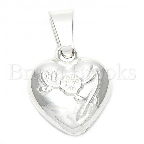 Bruna Brooks Sterling Silver 05.16.0207 Fancy Pendant, Flower and Heart Design, Polished Finish, Silver Tone
