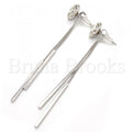 Rhodium Plated Long Earring, Flower Design, with Swarovski Crystals, Rhodium Tone