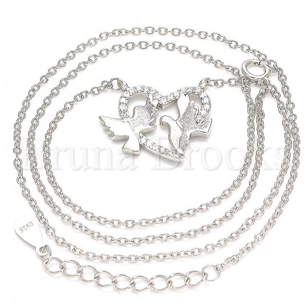 Sterling Silver 04.336.0183.16 Fancy Necklace, Bird and Heart Design, with White Micro Pave, Polished Finish, Rhodium Tone