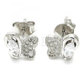 Sterling Silver Stud Earring, Butterfly Design, with Cubic Zirconia, Rhodium Tone