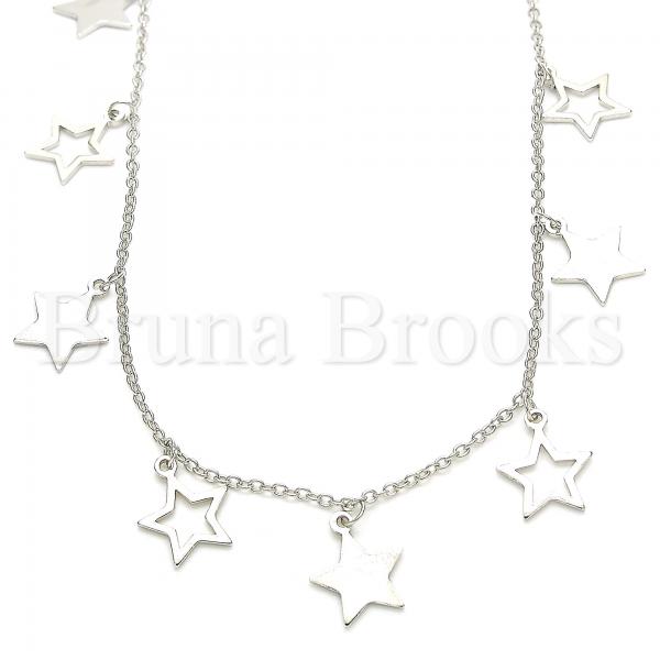 Sterling Silver Fancy Necklace, Star Design, Rhodium Tone