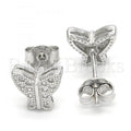 Sterling Silver 02.336.0063 Stud Earring, Butterfly Design, with White Micro Pave, Polished Finish, Rhodium Tone