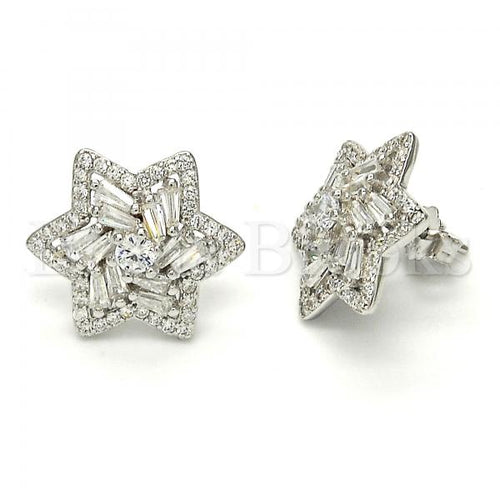 Bruna Brooks Sterling Silver 02.175.0118 Stud Earring, with White Cubic Zirconia, Polished Finish, Rhodium Tone