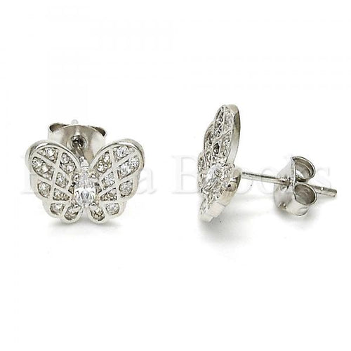 Bruna Brooks Sterling Silver 02.285.0034 Stud Earring, Butterfly Design, with White Cubic Zirconia and White Micro Pave, Polished Finish, Rhodium Tone