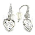 Rhodium Plated 02.26.0261 Dangle Earring, Heart Design, with Crystal Swarovski Crystals and White Cubic Zirconia, Polished Finish, Rhodium Tone
