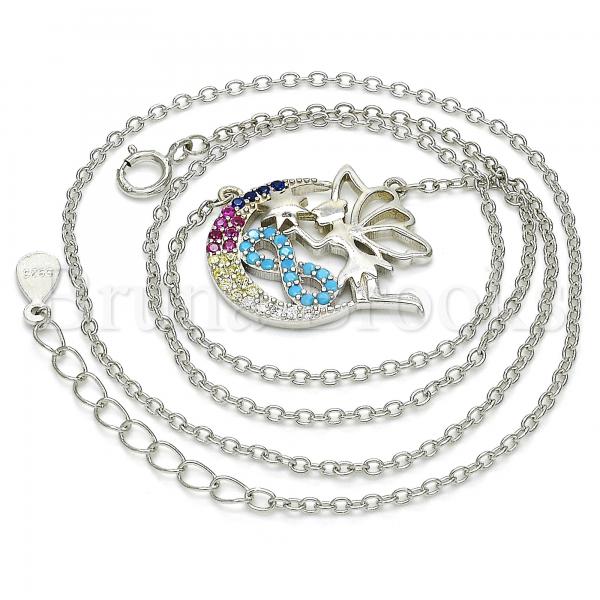Sterling Silver 04.336.0075.16 Fancy Necklace, Moon and Infinite Design, with Multicolor Micro Pave, Polished Finish, Rhodium Tone