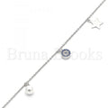 Sterling Silver 03.336.0046.10 Charm Anklet , Star Design, with Sapphire Blue and White Crystal, Polished Finish, Rhodium Tone