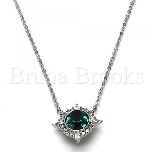 Rhodium Plated 04.26.0019.16 Fancy Necklace, with Emerald Swarovski Crystals and White Cubic Zirconia, Polished Finish, Rhodium Tone