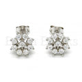 Sterling Silver 02.285.0029 Stud Earring, Flower Design, with White Cubic Zirconia, Polished Finish, Rhodium Tone