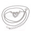 Sterling Silver Fancy Necklace, Heart Design, with Micro Pave, Rhodium Tone