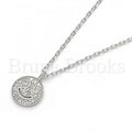 Sterling Silver Fancy Necklace, Smile Design, with Cubic Zirconia, Rhodium Tone