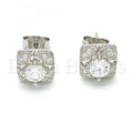 Sterling Silver 02.186.0027 Stud Earring, with White Cubic Zirconia and White Micro Pave, Polished Finish, Rhodium Tone