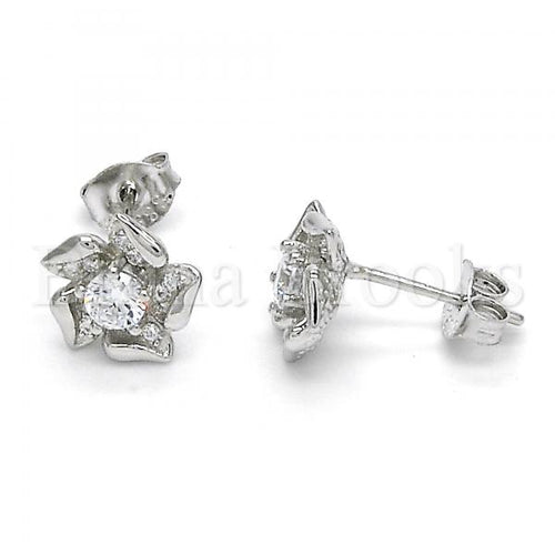 Bruna Brooks Sterling Silver 02.285.0052 Stud Earring, Flower Design, with White Cubic Zirconia, Polished Finish,