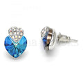 Rhodium Plated Stud Earring, Heart Design, with Swarovski Crystals and Micro Pave, Rhodium Tone