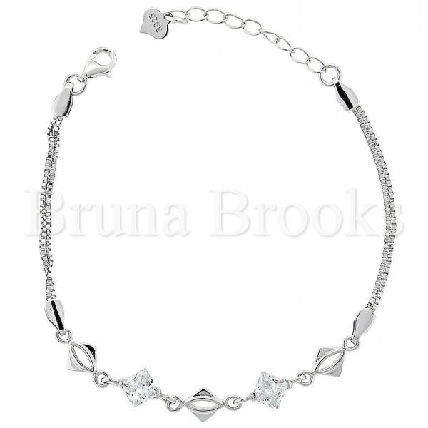 Bruna Brooks Sterling Silver 03.183.0056.06 Fancy Bracelet, with  Cubic Zirconia, Rhodium Tone
