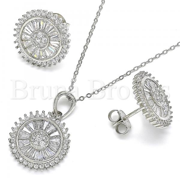 Sterling Silver 10.286.0034 Earring and Pendant Adult Set, with White Cubic Zirconia, Polished Finish, Rhodium Tone
